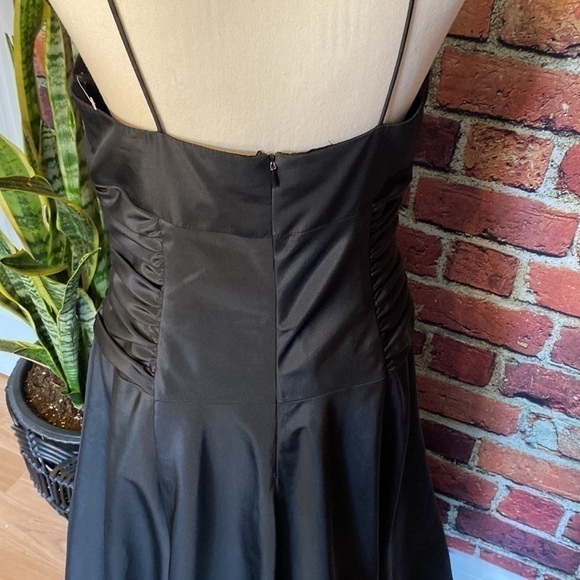 Betsy & Adam Long Silky Black Formal Prom Bridesmaid Gown with Crinoline 10 - Picture 12 of 15